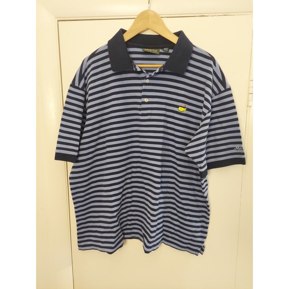 Masters Collection Polo Shirt Men’s Pima XL 60's Two-Ply Mercerized Blue Stripe